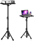 Projector Stand Tripod Adjustable, Laptop Height from 23.5 to 46.5 inches with Gooseneck Phone Holder, Floor for Office, Home, Stage, Studio, DJ Racks Holder Mount