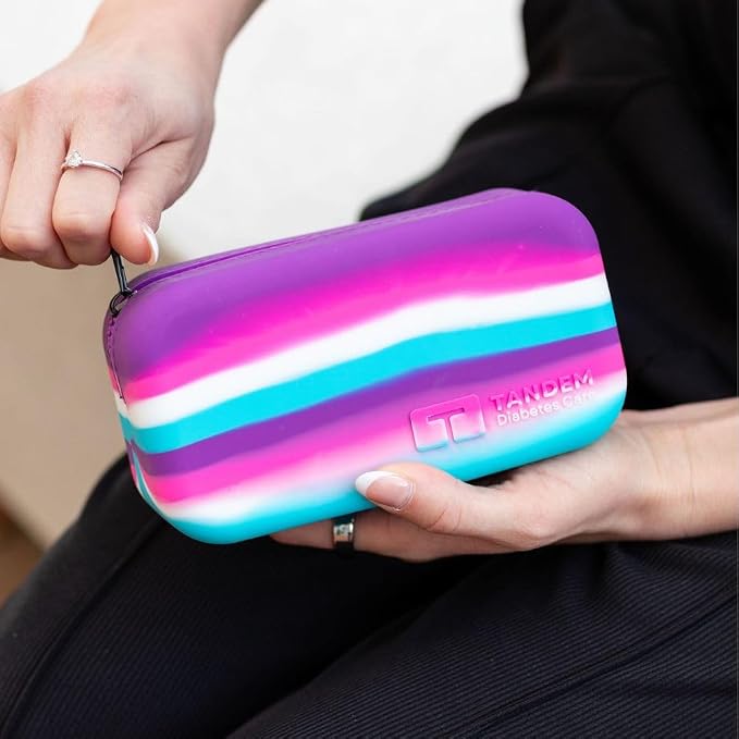 Sugar Medical Tandem Travel Case for t:Slim X2 & Mobi Pump Supplies, Silicone Diabetes Organizer with Compartments for Infusion Sets, Cartridges & Insulin Vial (Pink, Purple, Blue) | Silicone Organizer, Compact Design, Infusion Set Storage, Cartridge C...