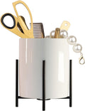 Black Pencil Cup Sturdy Metal Frame with White Ceramic Pen Holder For Desks and Kitchen Appliance holders