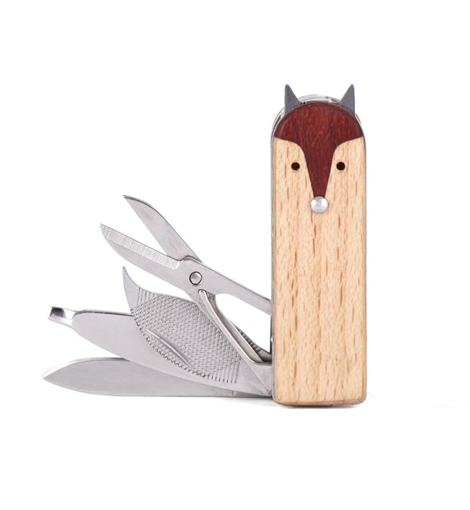 Kikkerland Fox Manicure Multi Tool Set, 5 in 1, Stainless Steel Professional Grooming Kits, Nail Care, for Home, Travel, Office