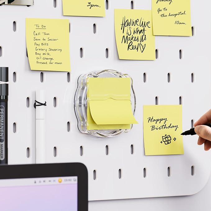 SMART&COOL Magnetic Pop-Up Note Dispenser for 3 x 3 in Accordion-Style Sticky Notes, Sticky Note Holder for Fridges, File Cabnets or Office Supplies, Includes 50 Sheets of Sticky Notes, Clear