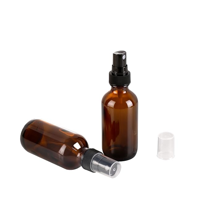 NOOEEISS Amber Glass Small Spray Bottle 2 oz 48 Packs,Fine Mist Sprayer Small Clear Bottles,Refillable Containers mini spray bottles for Cleaning Solutions and Skin Care (Amber 48pcs)