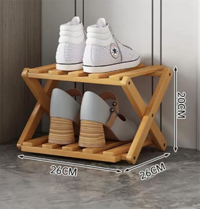 Foldable Shoe Rack, Tier No-Assembly Bamboo Rack, 2026 New Portable Bamboo Corner Shoe Rack, Multifunctional Narrow Shoe Shelf for Entryway, Closet, Corner, Bedroom (2 Layers)
