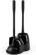 2-in-1 Black Toilet Brush and Plunger Set with Holder – Compact Bathroom Cleaning Combo, Strong Rubber Plunger & Stiff Bristle Brush, Space-Saving Stand, Fits Most Standard Toilets, 6.4×5.5×17.1 inch