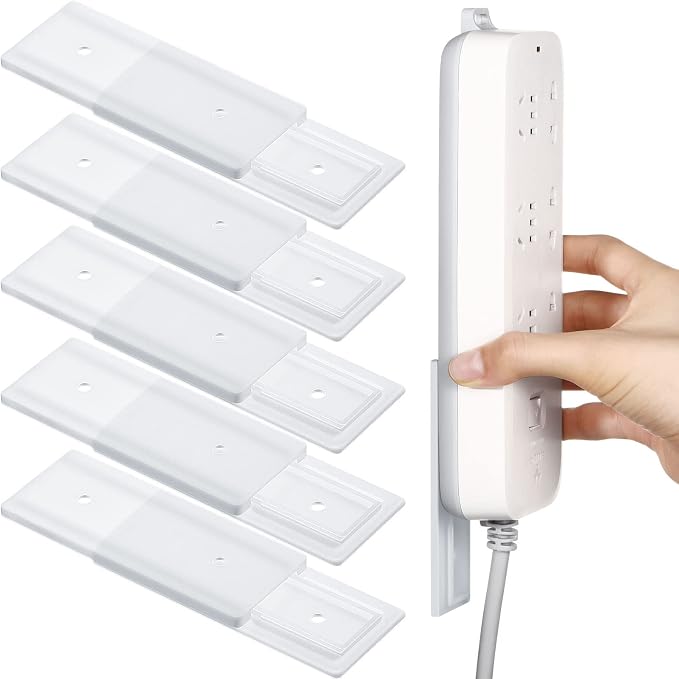 Yinkin 6 Pcs Power Strip Holder Self Adhesive Power Strip Wall Mounted Protector Punch Free Cable Management System Plug-in Surge Protector Holder for Computer Office