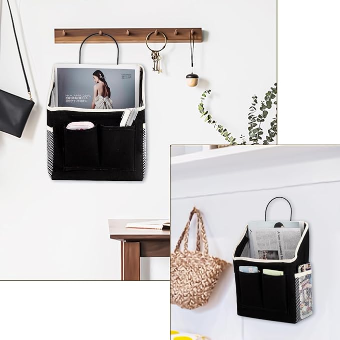 LYroo 2 Pack Black Wall Hanging Storage Organizer Basket with Pockets for Bathroom Bedroom Kitchen Dorm Room Essentials Rv Storage and Organization