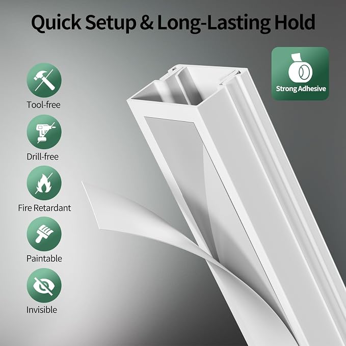 212.6in Cord Hider for TV on Wall, Cord Covers for 1-2 Wires on Wall, Self-Adhesive Wire Hider Wire Covers for Cords on Walls, Paintable Cable Hider Cable Raceway to Hide Cords, W0.59 H0.4in, White
