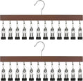 2 Pcs Closet Organizer with 12 Clips, Space Saving Hanging Closet Organizer Wood Hangers with Clips for Pants Hats Scarves Socks