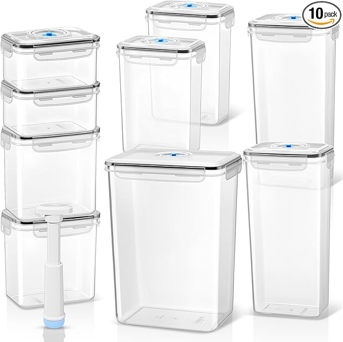 LemonRoad 9 Set Vacuum Seal Storage Food Containers with Lids (9 containers &9 Lids &1 Hand Vacuum Pump), Premium Airtight Food Storage, Airtight and Leak Proof (Black)