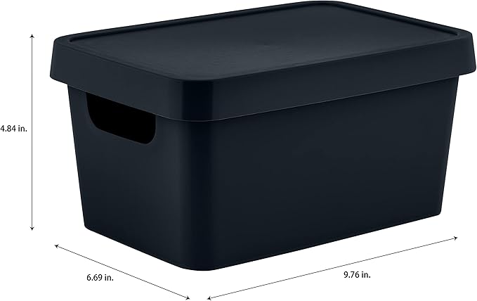 Simplify Small Vinto Storage Box | Click Tight Lid | Dimensions: 9.76" x 6.69" x 4.84" | Stackable | Home Organization | 2 Handles | Black Charcoal, 1 Count (Pack of 1)