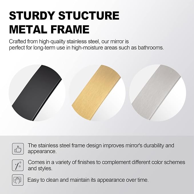 ANDY STAR 18x48 Full Length Wall Mirror, Matte Black Oblong Shaped Body Mirror with Stainless Steel Metal Frame, Rounded Corner Design for Floor and Leaning