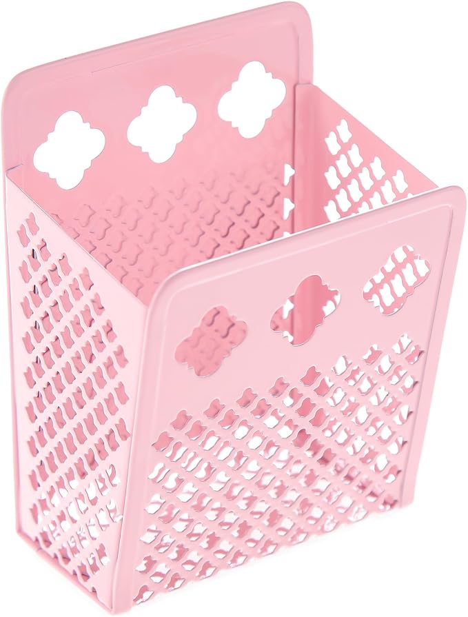 Magnetic Pen Holder, Mesh Metal Strong Magnet Dry Erase Marker Holder Pencil Organizer Small Items Basket for Refrigerator, Whiteboard, Locker Accessories-Pink, Pack of 1, Blush, New-Z008
