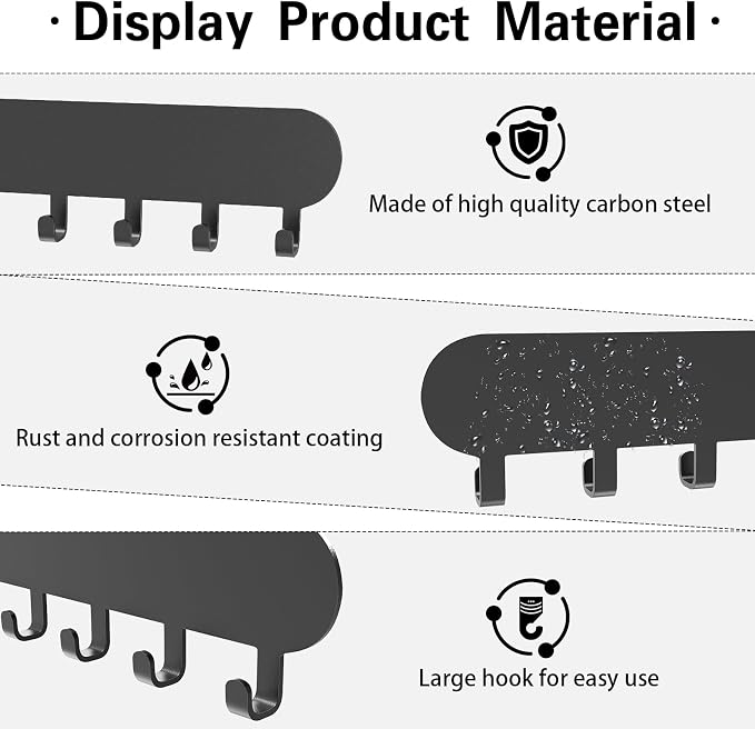 Necklace Holder - Wall Hanging Jewelry Organizer | Self-Adhesive Wall Mounted for Necklaces, Bracelets, 2 Pack, Black