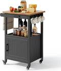Qsun Microwave Cart, Microwave Stand | Kitchen Island on Wheels, Rolling Kitchen Cart with Rubber Wood Countertop, Side Hook, Microwave Cart for Small Space