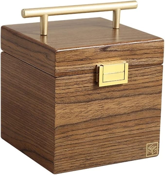 Storage Bins Large 3-Layer Wooden Jewelry Box Luxurious Earring Necklace Desktop Cosmetic Storage Box with Portable Handle and Safety