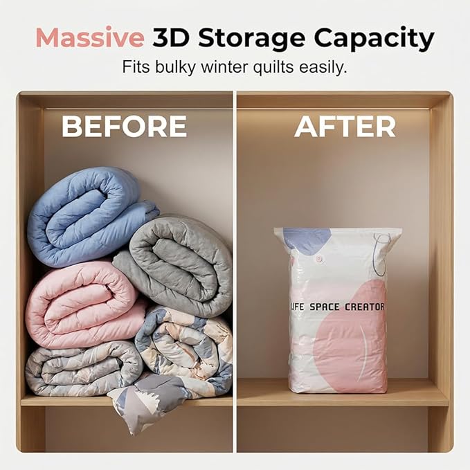 No-Pump Vacuum Storage Bags, Cube Compression Space Saver Bags, Upgrade Large Storage Compression Bags Press & Seal, For Clothes,Bedding Comforters, Blankets (5PCS, Medium)