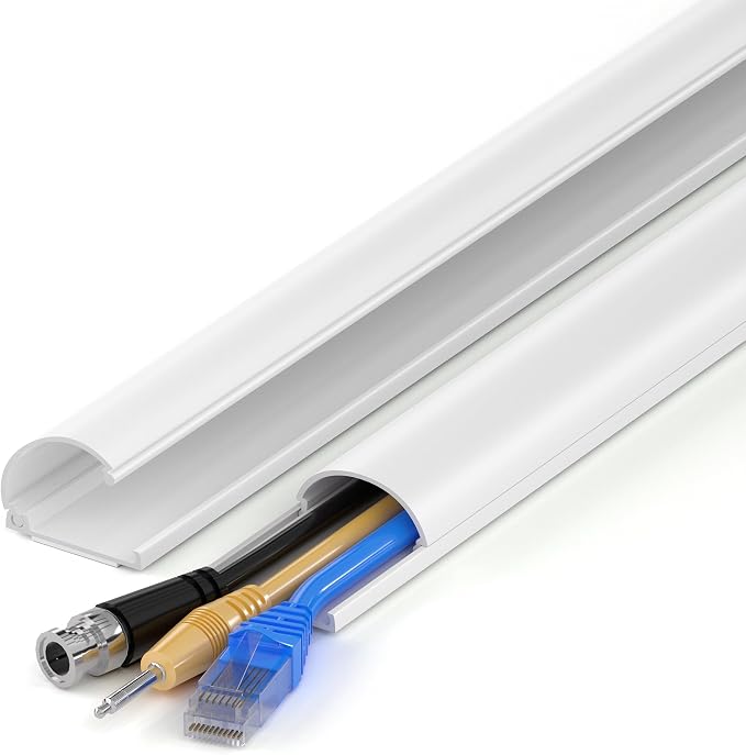 ZhiYo 34in Cord Hider for 2-3 Wall-Mounted TV Wires, 1.2"W x 0.55"H, White | Split-Hinge Design for Easy Installation, Half-Round Glazed Finish Ideal for Wall/Baseboard, Self-Adhesive, 2 Pack (17" Each)