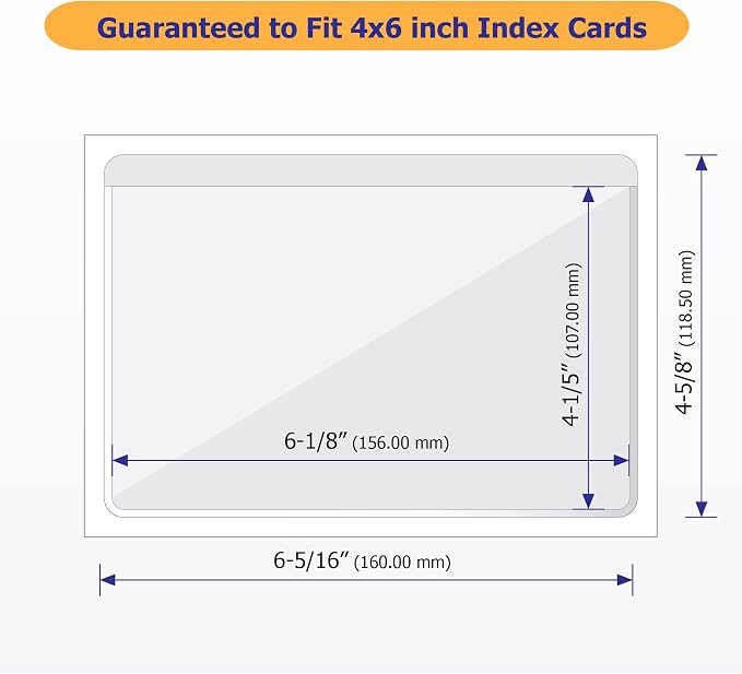 IMAGAME Clear Adhesive 4" x 6" Index Card Pockets, Labels Holders, 50 Pack | Top Open for Loading, Plastic Labels Holders, For Storage Bins and Library Card, Organizing and Protecting Cards, Photos
