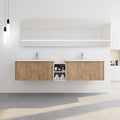 84IN Bathroom Vanity with Double Sink, Modern Solid Wood Floating Bathroom Sink Cabinet, Anti-Fog Mirror, Smart Storage Solutions, Waterproof Design, Open Shelving for Easy Access