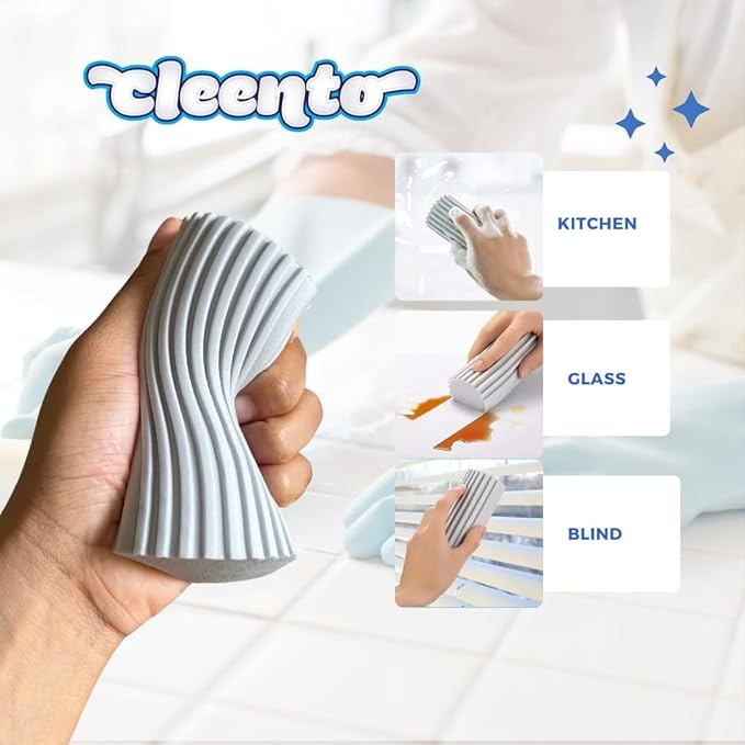 Damp Duster Cleaning Sponge, Multi-Surface Dust Cleaner Magic Eraser for Blinds, Hair, Glass, Mirrors, Car, Baseboards & Window Grooves - All Purpose, Reuseable Household Supplies (4 Pack)