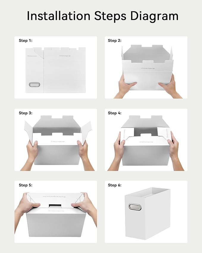 Oterri File Organizer Box, Portable Collapsible Cardboard File Folder Organizer with Handle for Letter Size Hanging Files, Document Storage Box for Home Office & Classroom (4 Packs, White)