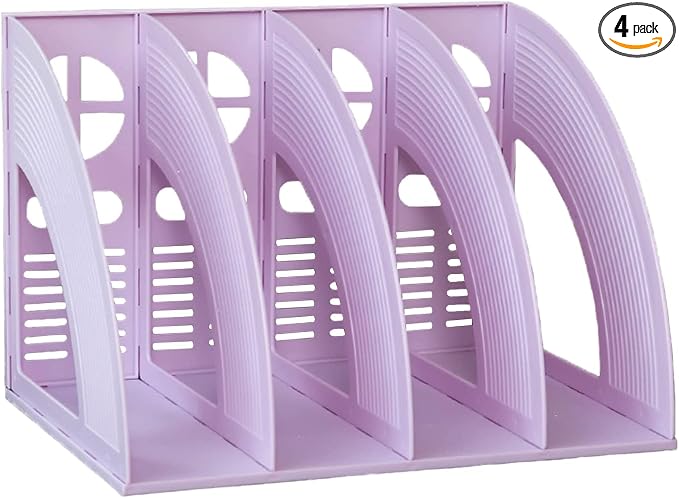 A4 File Holder Magazine File Folder Desk Organizer, 4 Vertical Compartments Bookshelf Document Divider Paper Box Bookends for Office Home Organization and Storage Racks