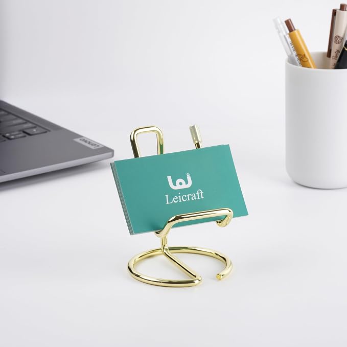 Business Card Holder for Desk, Cute Metal Card Organizers and Office Desk Accessories for Men and Women (Vertical Golden)
