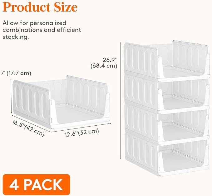 Lifewit 16 Pack Stackable Closet Organizers and Storage Basket for Clothes, Plastic Sweater Storage Bins for Wardrobe, Multifunctional Pants Organizer for RV, Pantry, Bathroom, Kitchen, Dorm, 24L