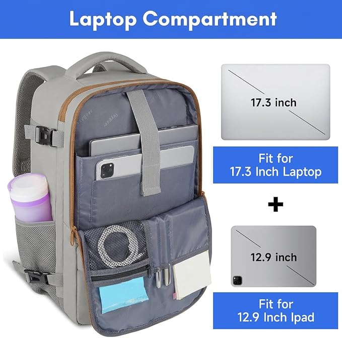 Taygeer Carry On Backpack for Men Women, Laptop Bag 17.3" Flight Approved | Travel Backpack with Water Bottle Pocket & Shoe Pouch, College Teacher Tote Bag for Business Travel, Dark Brown Khaki