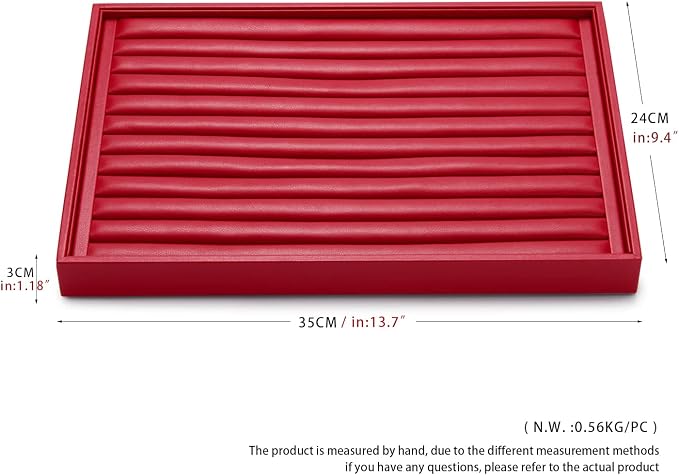 Oirlv Gorgeous Red Leather Ring Organizer Tray Jewelry Display Tray Stackable Jewelry Organizer Plate