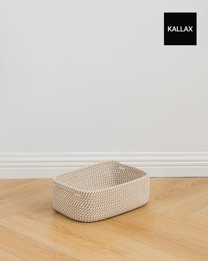 KALLAX Small Woven Basket, 12 x 8 x 4.5 Inches, Storage Basket for Organizing, Cute Small Rope Shelf Closet Cube Storage Bins Baskets for Shelves, Dog Toy Gift Baskets Empty, 3 Pack Brown
