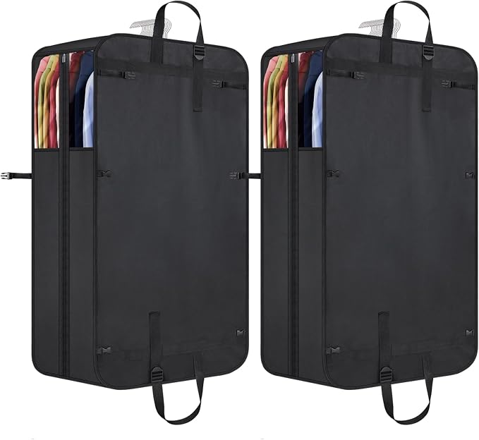 Univivi Garment Bags for Hanging Clothes, 50" Heavy Duty Suit Bags, Extra Capacity Clothes Bags for Moving, Suit Cover with Handles and Buckle Straps for Suit, Coat, Jacket, 2 Pack