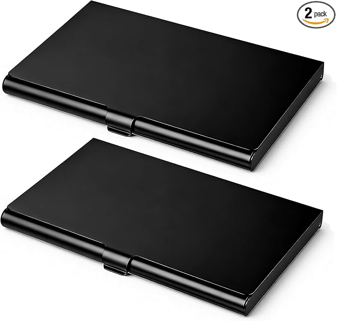 SynHHergyx 2 Pack Metal Slim Business Card Holder Aluminum Alloy Business Card Case Flip Cover Pocket Name Credit Cards Holder for Men and Women