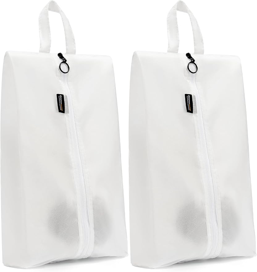 2 Pack Shoe Bags for Travel, Water-Resistant Organizers, White | 100D Composite Nylon, Translucent Design, Large Capacity, Odor and Dust Protection For Gym, Soccer, Golf, Tennis, Baseball
