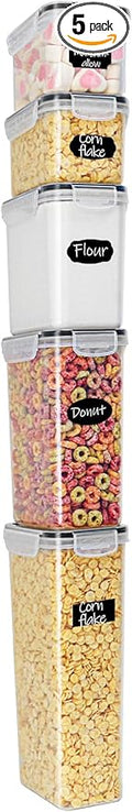 M MCIRCO Airtight Food Storage Containers 5-Piece Set, Kitchen & Pantry Organization, BPA Free Plastic Storage Containers with Lids, for Cereal, Flour, Sugar, Baking Supplies