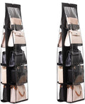 HAN SHENG 10 Pockets Clear Handbag & Purse Organizer Hanging Bag Storage - Space Saving Hanging Shelf for Closet, Wardrobe, Over Door (2 Pack, Black)