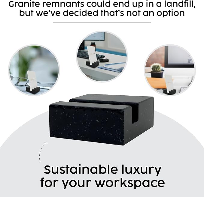 Black Granite Business Card Holder – Square Desk | Square business card holder crafted from premium black absolute granite. Sophisticated desktop display for the office.