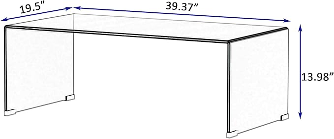 Meihua Tempered Glass Coffee Table for Living Room, Clear Center Table with 0.47 inch Tempered Glass, Transparent Modern Coffee Table