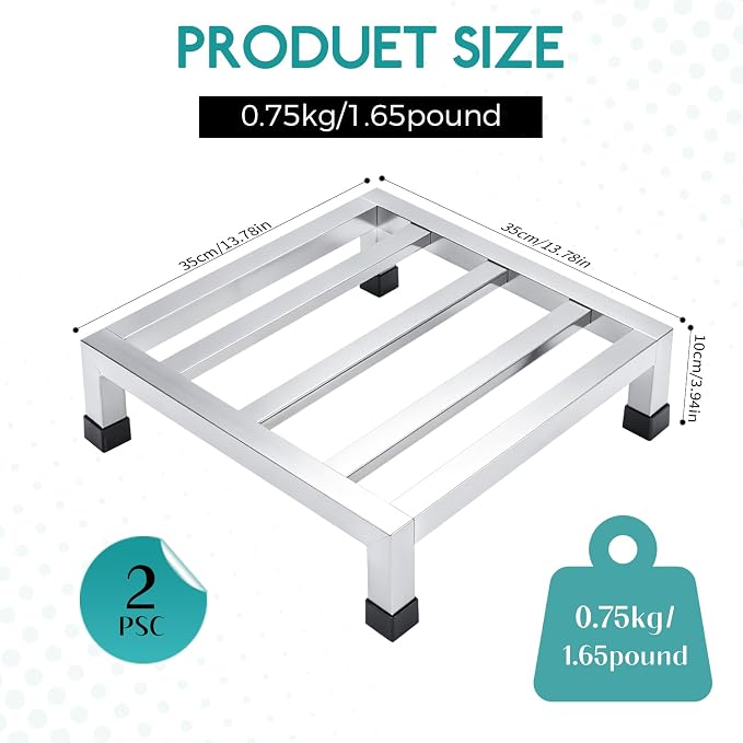 2 Pack Stainless Steel Dunnage Rack, 13.78" L x 13.78" W x 3.94" H,Heavy Duty Floor Stand, Multifunctional Food Storage Rack, Floor Risers for Restaurant Kitchen Shop