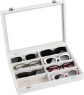 Frebeauty 8-Slot Sunglass Organizer,Velvet Sunglass Holder with Clear Lid | Vanity Glass Holder,Sunglass Case For Multiple Sunglass,Sunglass Tray for Drawer,Sunglass Box for Women,Eyeglass Organizer