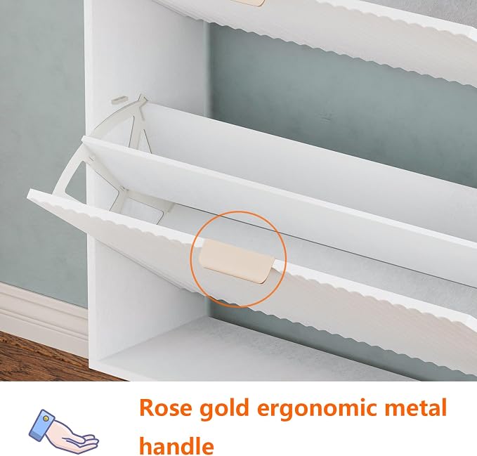 Shoe Cabinet Storage,Modern Freestanding Organizer with 3 Flip Drawers,Narrow Shoe Rack Cabinet for Entryway,White