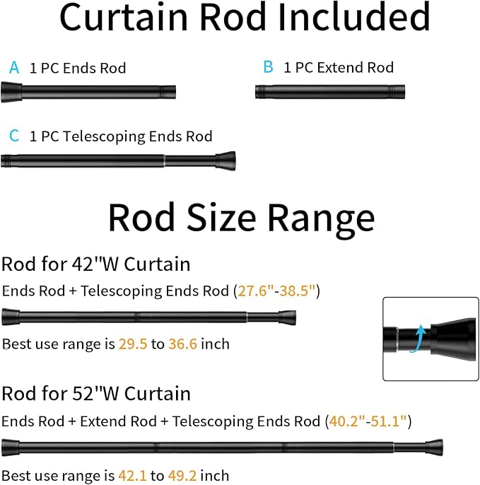 Vatge Magnetic Door Curtain with Rod - W52 x L78, 1 Panel, Black | Thermal Insulated Blackout Curtain for Room Darkening, Room Divider