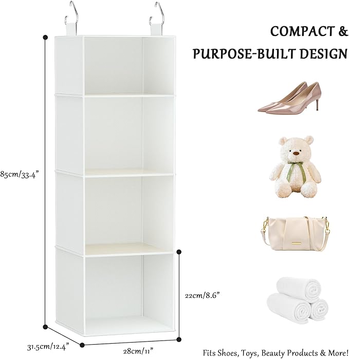VERONLY Hanging Closet Organizer with Bamboo Shelves - Foldable Closet Storage for Baby Clothes, Towels, Scarves,Space Saving Shelves Organizer (White)