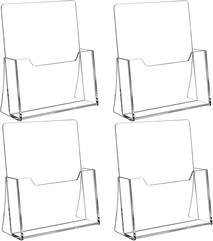 Acrylic Brochure Holder 8.5 x 11 inch 4 Pack, Clear Acrylic Plastic Flyer Holders for Literature Magazine Pamphlet Booklet Menu Journals Display Stand Desk Holder Countertop Organizer | Clear Plastic Displaying Literature, Magazine, Pamphlet, Booklet, ...