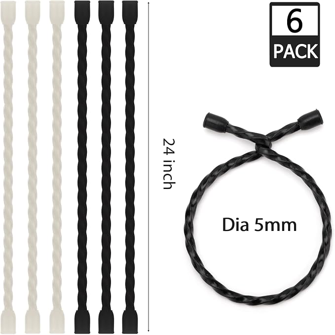 6 PCS 24-Inch Silicone Cable Ties Dia 5mm - Reusable Rubber Twist Ties Bendable Cable Ties for Bundling and Holding, All Purpose Steel-Core Cord Tie for Indoor and Outdoor (White and Black)