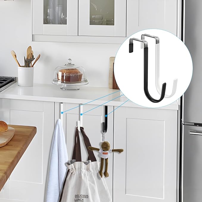 FYY Over the Door Hooks, Single-Hanger 6 Pack, Fits Doors 1 3/8" Mix | Heavy Duty Metal, Hold 20lbs, Rubber-Coated, No-Drilling, for Bathroom Dorm, Hanging Towels Clothes Hats Bags Coats Wreaths