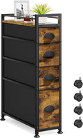 LASZOLA 4 Drawer Narrow Dresser Slim Cabinet Skinny Storage Tower Chest, Ideal for Small Spaces Bathroom, Between Washer and Dryer, Lightweight Mobile on Wheels, Sturdy Fabric Drawers, Brown