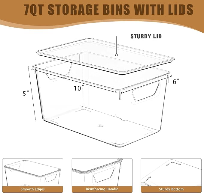 12 Pack Middle Stackable Storage Boxes for Storage and Organization, Clear Storage Bins with Lids, Plastic Storage Containers with Lids, Plastic Bins with Handles for Office, Bedroom, Study Room