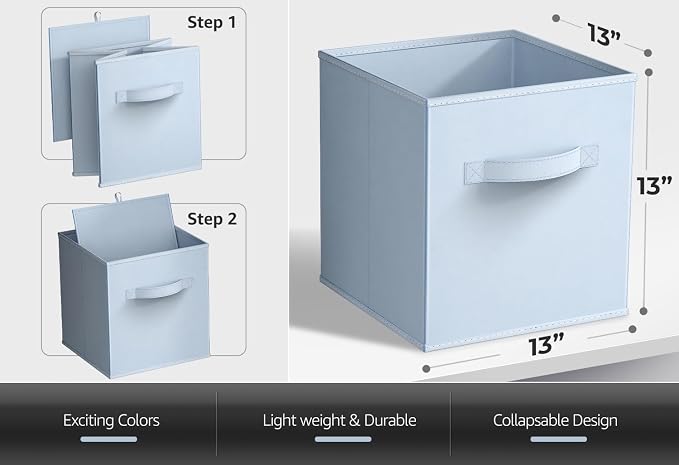 Sorbus Fabric Storage Cubes - 6 Foldable Storage Bins for Organizing Pantry, Cubbies, Toy Box - Clothes Storage & Closet Organizer - 13 Inch Collapsible Cube Baskets for Shelves with Handle