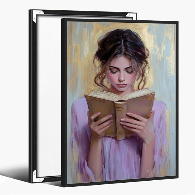 Girl Reading Book Lover Art Aesthetic Poster Canvas Wall Art Decoration Living Room Home Decor Bedroom Decoration Poster black framed8x12inch